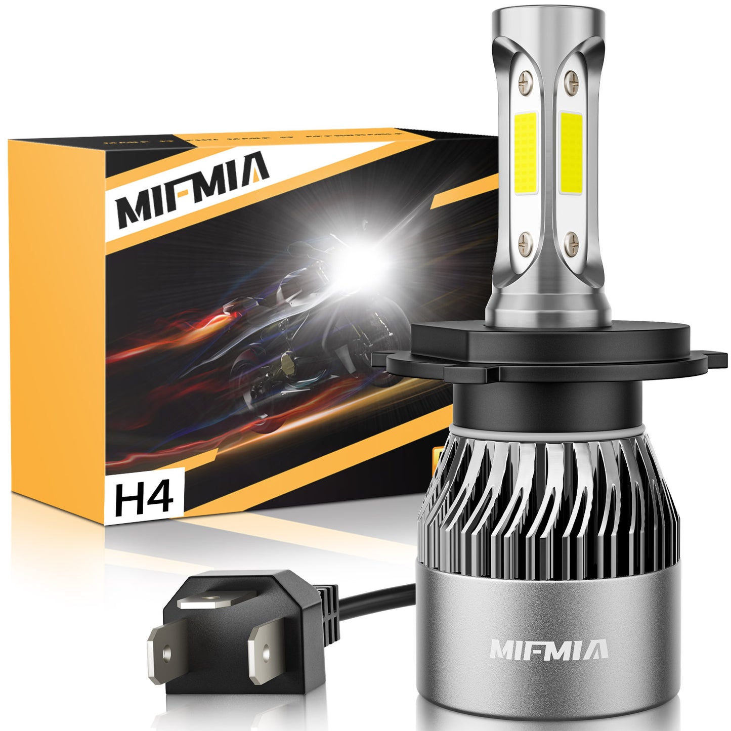 MIFMIA H4 LED Headlight Bulb Motorcycle, 500% Brighter 9003 Light Bulb Hi/Lo Beam 6000K White, Plug and Play Halogen Replacement, Pack of 1