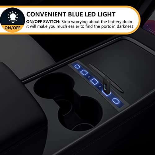 5 in 1 USB LED Hub fit for Tesla 2021 2022 2023 Model 3 Model y Compatible Docking Station of Center Console Smart Sensor, Upgraded Accessories